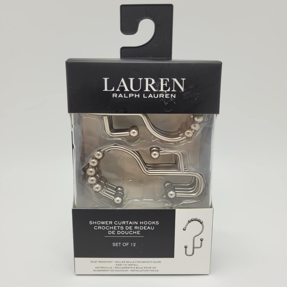 Lauren Ralph Lauren Shower Curtain Hooks Set Of 12 Satin Nickel NEW